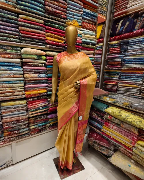 Rusty Peach Border Style Tissue Silk Saree