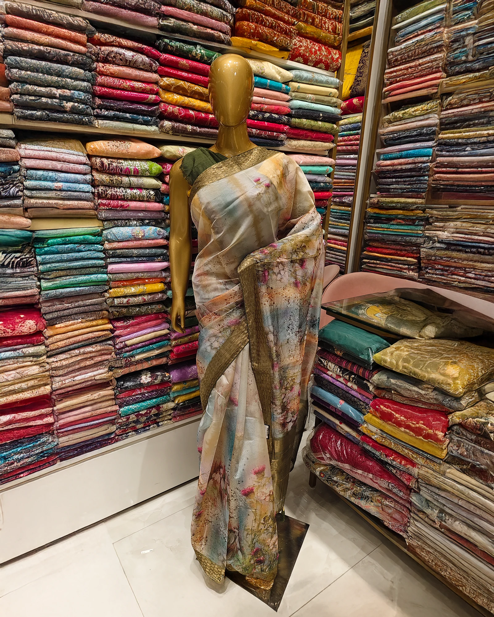Multi Color Printed Organza Saree