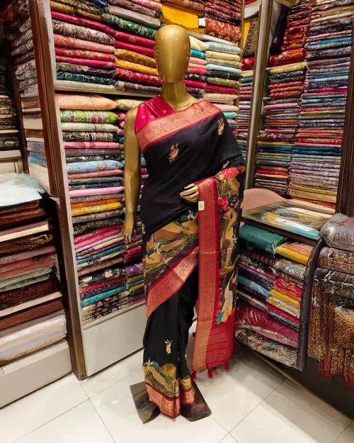 Black Color Printed Crepe Silk Saree