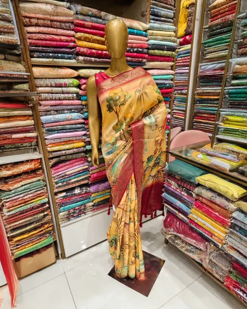 Yellow Color Printed Crepe Silk Saree