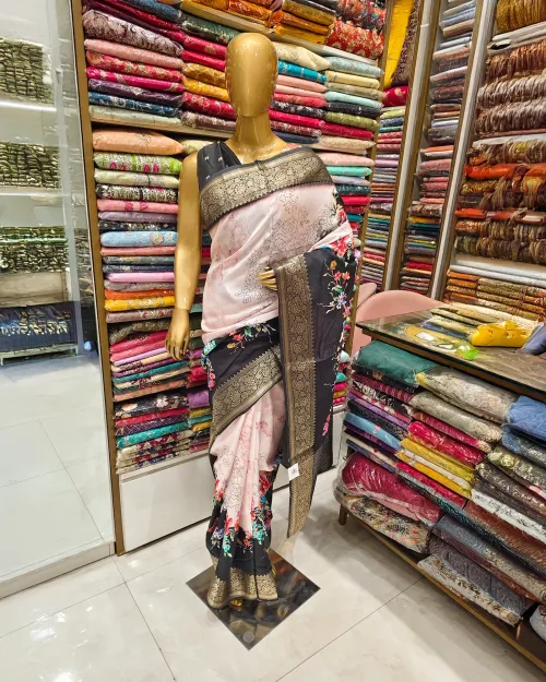 Black & White Printed Crepe Silk Saree