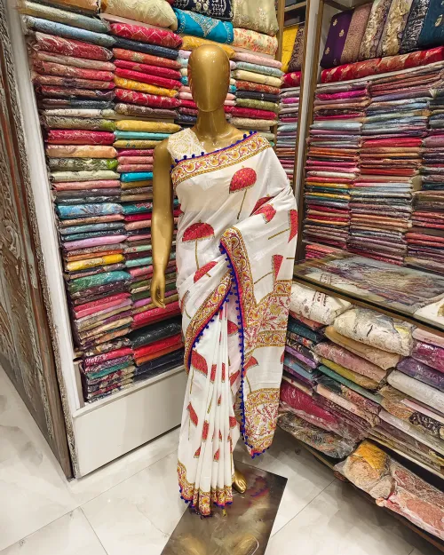 White Printed Cotton Saree