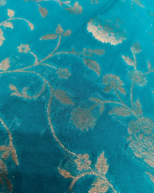 Sky Blue Zari Work Chinon Silk Saree