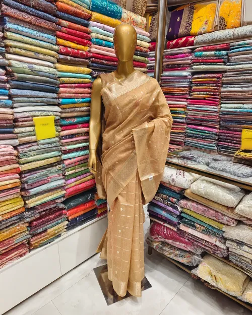 Beige Zari Work Chanderi Silk Saree