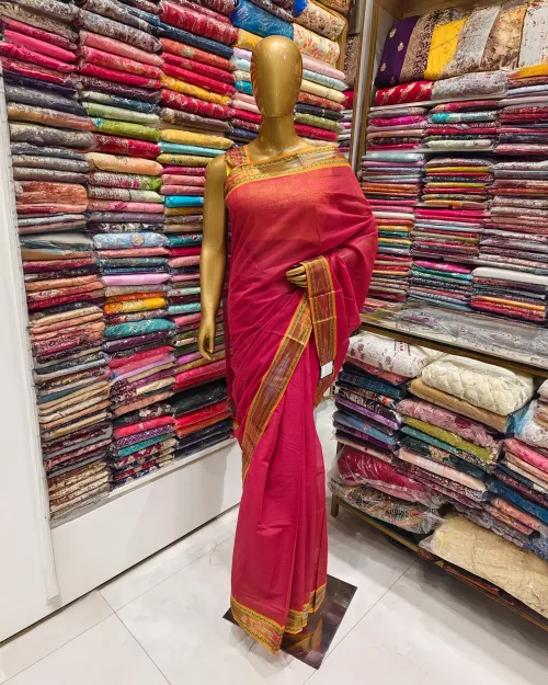 Maroon Color Cotton Border Style Saree