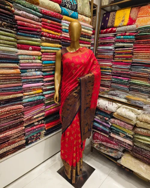 Red Colour Zari Work Silk Saree