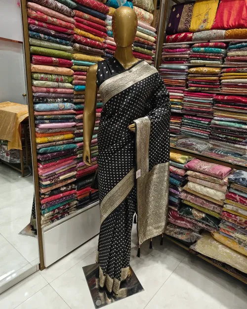 Black Color Zari Work Silk Saree