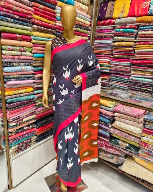 Navy Blue Color Printed Cotton Saree