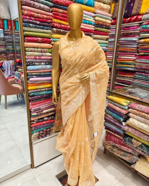 Golden Color Full Embroidered Kota Cotton Saree