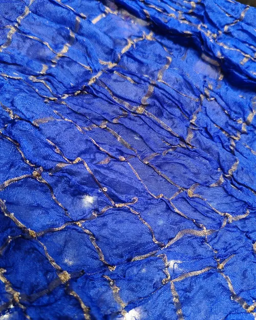 Royal Blue Bandhani Print Zari Work Silk Saree