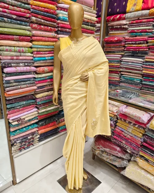 Lemon Light Stone Work Synthetic Saree