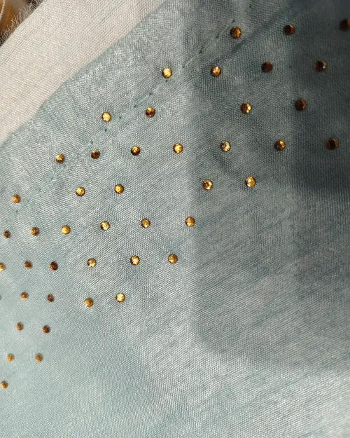 Ice Blue Light Stone Work Synthetic Saree