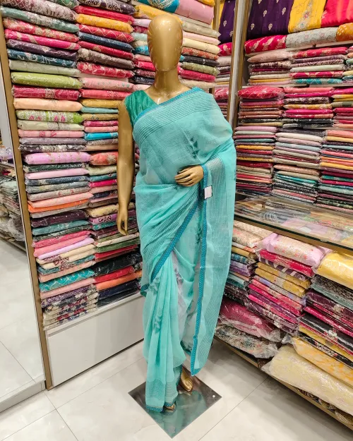Sky Blue Color Synthetic Georgette Saree