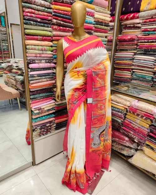 White Color Bengali Style Linen Saree