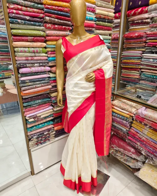 White Colour Bengali Style Silk Saree