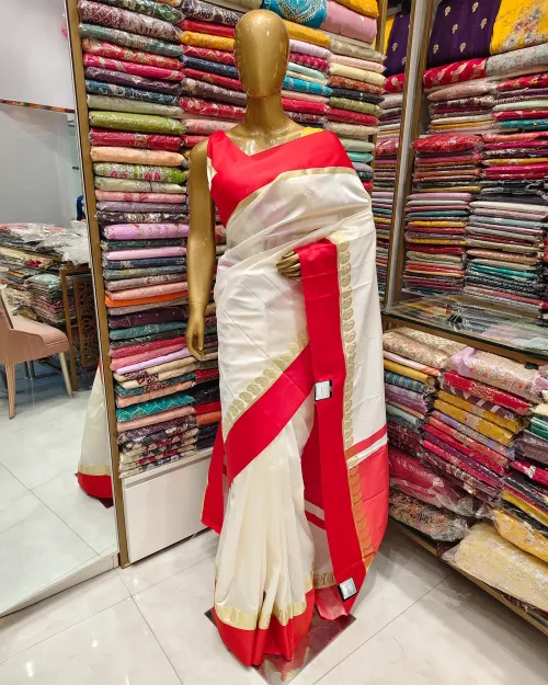 White Bengali Style Silk Saree