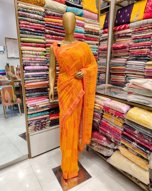 Orange Synthetic Georgette Saree