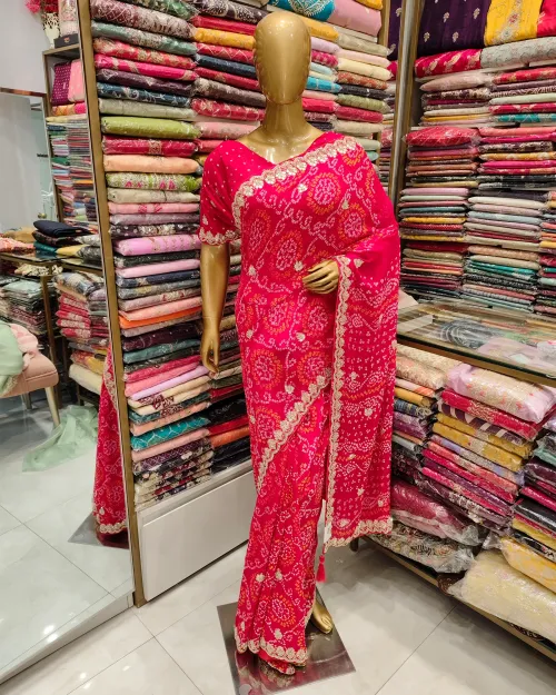 Red Color Stone Work Drape Saree