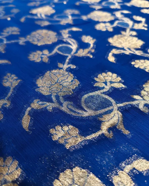 Royal Blue Zari Work Chiffon Saree