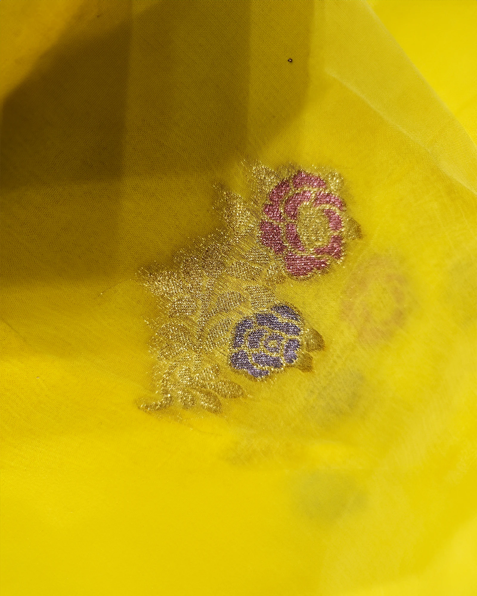 Yellow Zari Work Chiffon Saree