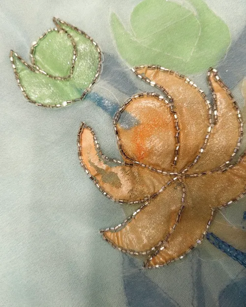 Ice Blue Zari Work Chiffon Saree