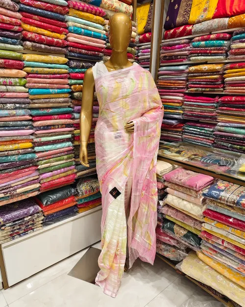 Light Pink Floral Printed Chiffon Saree