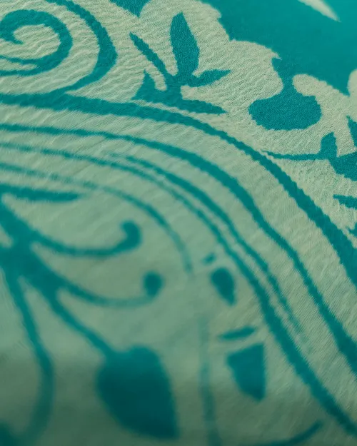 Ice Blue Color Floral Printed Chiffon Saree