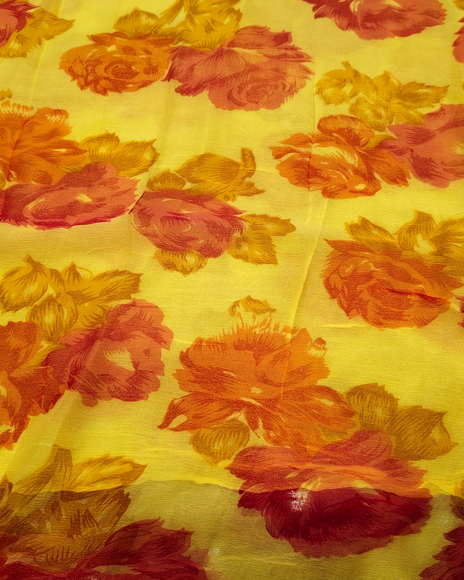 Yellow Color Floral Printed Chiffon Saree