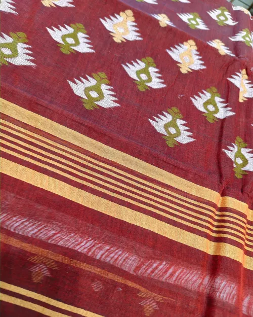 Maroon Handloom Style Tant Cotton Saree