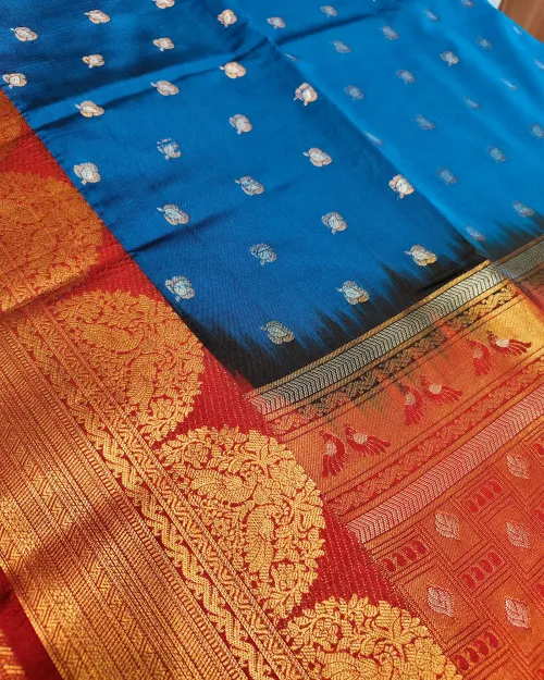 Teel Blue Zari Work Pure Silk Saree