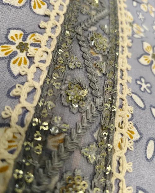 Grey Cotton Unstitched Suit Set