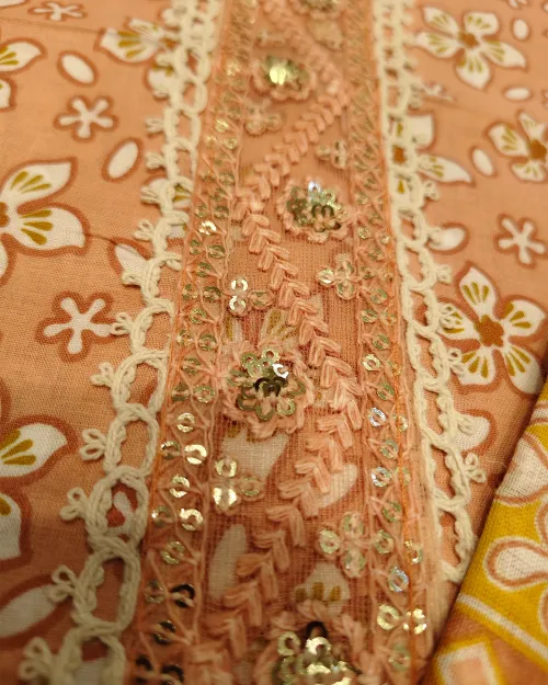 Light Brown Cotton Printed Unstitched Suit Set