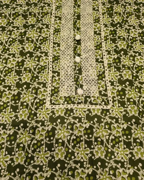 Green Colour Cotton Unstitched Suit Set