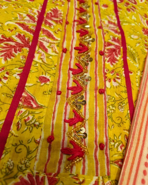 Yellow Colour Cotton Printed Unstitched Suit Set