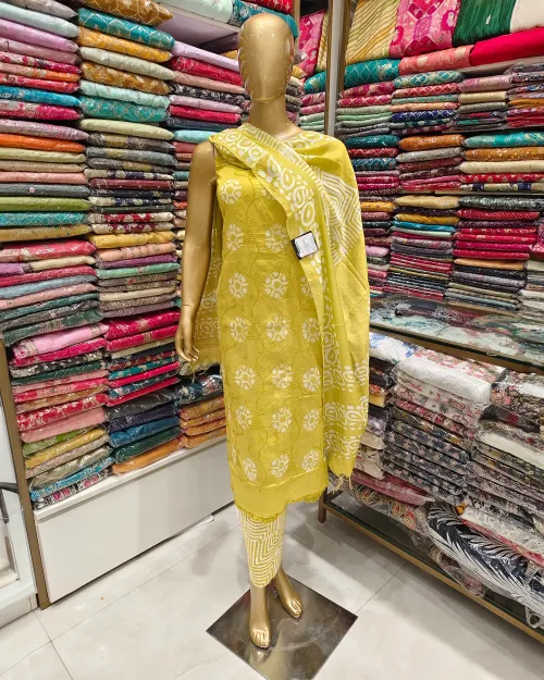 Green Cotton Unstitched Printed Suit Set