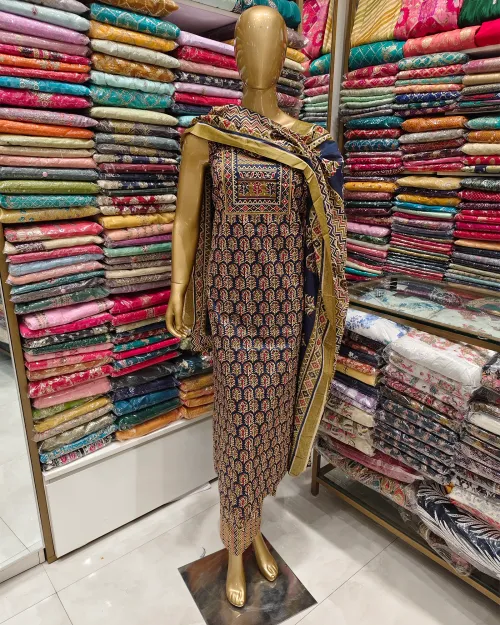 Blue Colour Unstitched Basic Style Suit Set