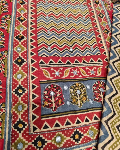 Maroon Color Cotton Printed Unstitched Suit Set