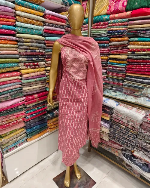 Pink Color Cotton Unstitched Printed Suit Set