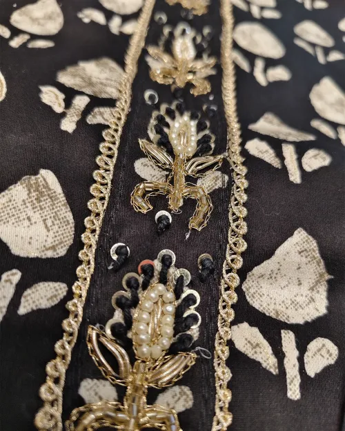 Black Colour Muslin Unstitched Suit Set