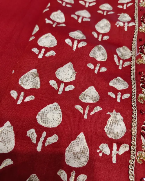 Maroon Muslin Unstitched Printed Suit Set