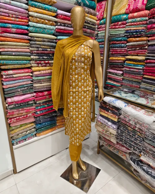 Mustard Color Muslin Unstitched Basic Style Suit Set