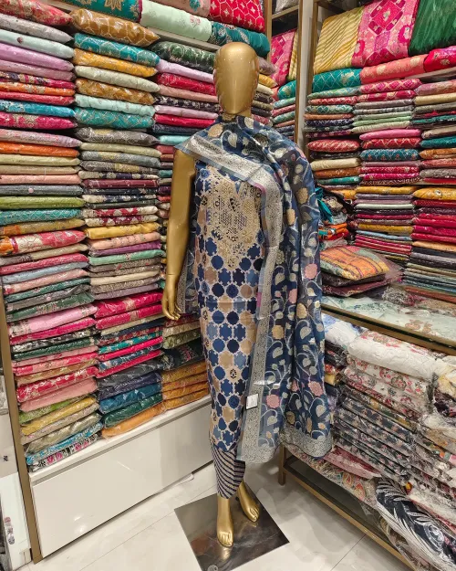 Teal Blue Muslin Unstitched Printed Suit Set
