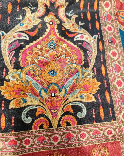 Multi Black Unstitched Crepe Silk Suit Set