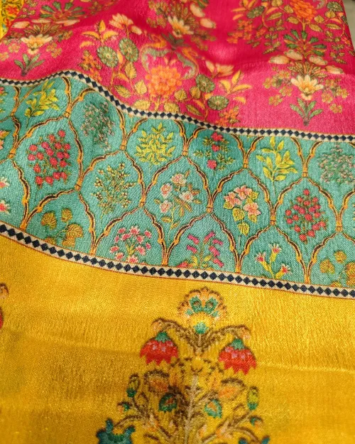 Multi Yellow Unstitched Crepe Silk Suit Set