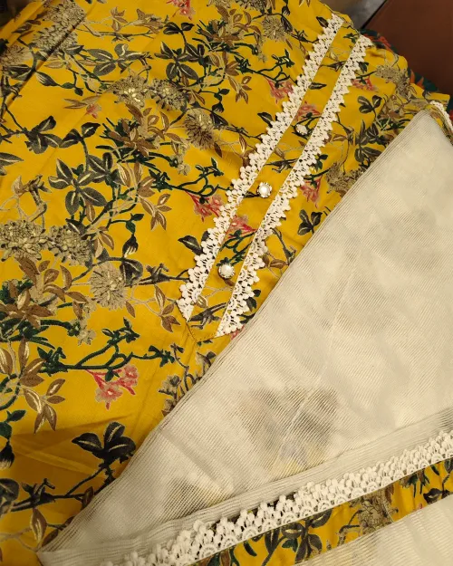 Yellow Unstitched Cotton Suit Set