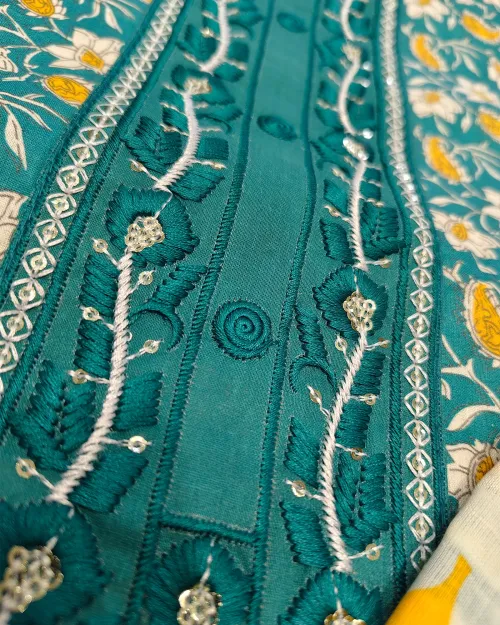 Rama Green Colour Cotton Unstitched Suit Set