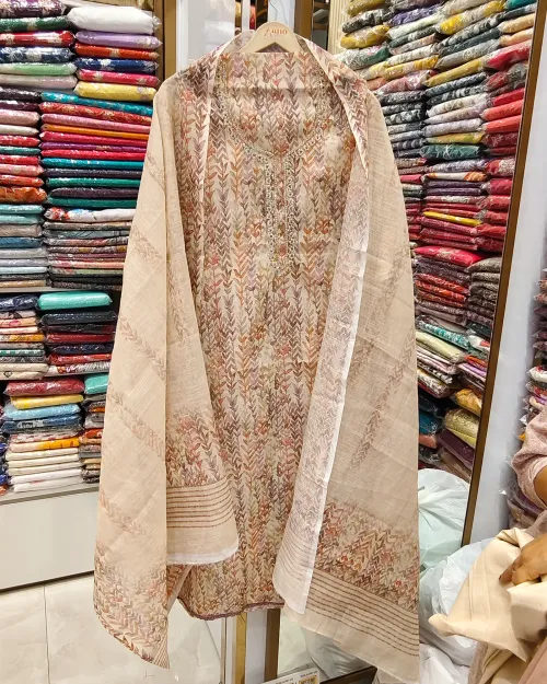 Cream & Move Chanderi Cotton Unstitched Suit Set