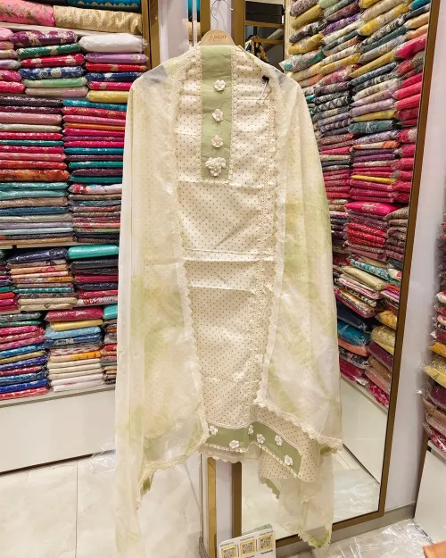 Light Green Cotton Unstitched Suit Set