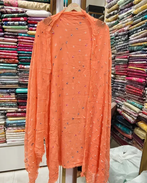 Orange Colour Georgette Unstitched Suit Set