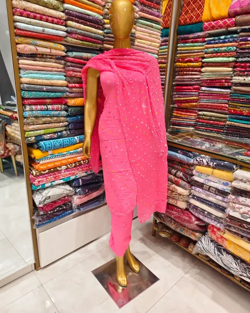 Rani Pink Color Georgette Unstitched Suit Set
